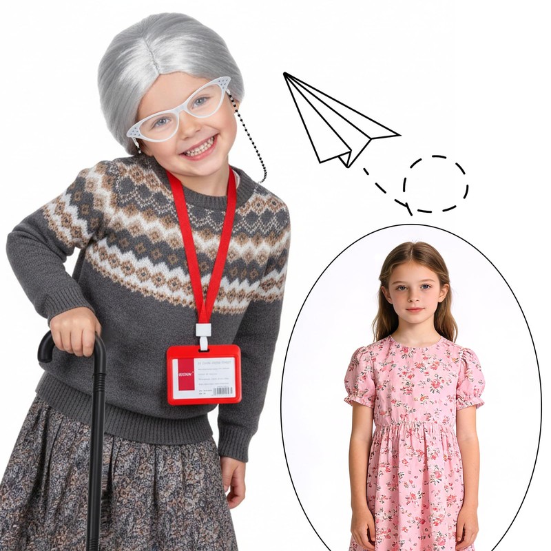 Ishua 7pcs Grandma Wig, Old Lady Wig Costume for Women