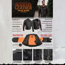 Milwaukee Leather LKM1775 Men's Black Leather Vintage Brando Style Motorcycle Riders Jacket with Side Laces - Medium