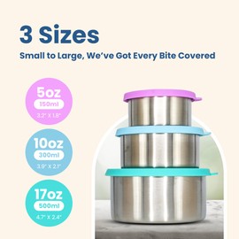 the earth & me the earth & me Stainless Steel Food/Snack Containers With Silicone Lids - Reusable Eco Metal Lunch Box For The Eco-conscious Person - Leakproof, Microwavable And Nesting Container For Food Storage