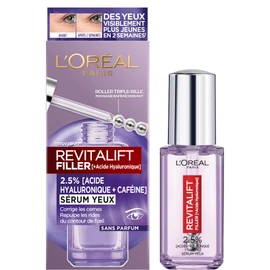 L'Oréal Paris Eye Contour Serum - Anti-Wrinkles, Anti-Socks & Dark Circles - With Pure Hyaluronic Acid and Caffeine - Innovative Triple Biller Attachment - Revitalift Filler - 20 ml