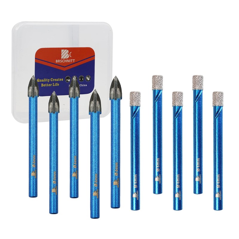 Dry Diamond Drill Bit Set,BRSCHNITT 10pcs/Pack 1/4"*5 Diamond Hole Saw