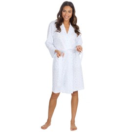 GM Apparel Women’s Kimono Dressing Gown | 100% Jersey Soft Cotton Long Sleeve Robe | Ladies Nightgown Bathrobe with Pockets (UK- S, Blue Floral)