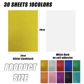 30Pcs Glitter Card Stock, A4 Mixed Color Cardstock Paper, 10 Colors Sparkle Shiny Cards, Craft Card Glitter Paper for DIY Crafts, Scrapbooking, Card Making Supplies, Party Decoration