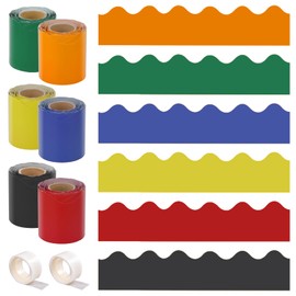 ‌OWLKELA 6 Rolls 196.8Ft Colorful Bulletin Board Borders, Humidity Resistant Bulletin Board Trim with Adhesive, for School, Home, Office and Party Decorations