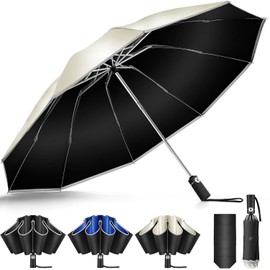 Reverse Folding Umbrella with 10 Ribs, One-touch Automatic Opening and Closing, For Men and Women, Windproof, Heavy Rainfall (Typhoon Protection), Wide 41.3 inches (105 cm), Large Width 41.3 inches