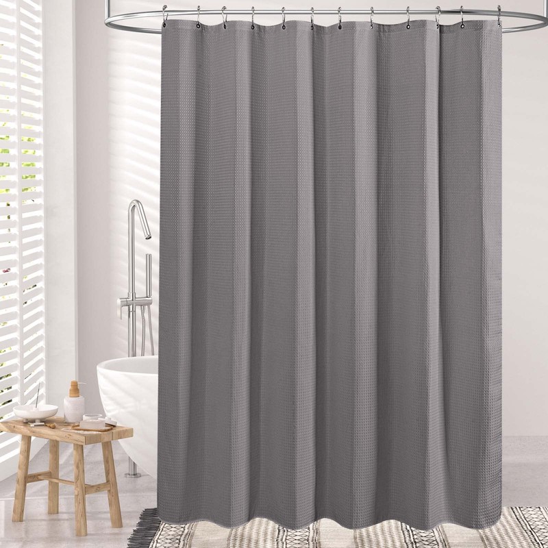 AmazerBath Grey Shower Curtain, Waffle Shower Curtain Gray, Premium Fabric