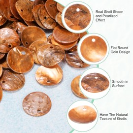 M METERXITY 80-Pack Flat Round Shell Coin Drop Charm Beads, 15mm Flat Shell Beads with Hole for Jewelry Making/Necklace/Earring/Craft [Orange]