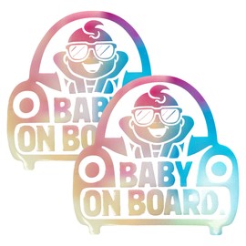 Baby On Board Signs - Safety Sign Decal for Kids, Durable Waterproof Baby On Board Sticker for Cars, Trucks, Van & More | 2 Pack Large UV-Resistant Vinyl Funny Cute Bumper Stickers (7.2" x 7.2")