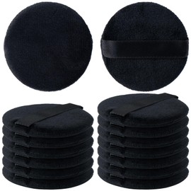 HINZIC 13 Pack 60mm Round Powder Puffs for Foundation Makeup Applicators, Soft Cotton Skin-Friendly Face Powder Sponge Velour Velet Puffs Pads for Cream Cosmetics- Black