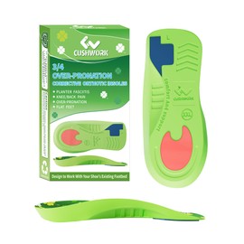 Cushwork 3/4 Arch Supports Orthotics Inserts,Over-Pronation Correction Shoe Insoles-XXL