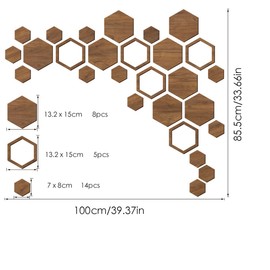 Wooden Hexagon Wall Art Decor, 27 PCS 3D Removable Hexagon Wall Stickers Honeycomb Decor, Wood Hexagon Wall Decor Panels DIY Hexagonal Wall Decals for Office Living Room Bedroom Home Wall Decoration
