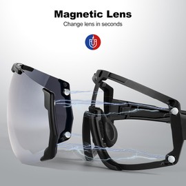 Odoland Cycling Sunglasses UV400 Magnetic Interchangeable Lenses Polarized Sport Sunglasses for Driving Cycling Baseball Outdoor Sports for Men Women Silver