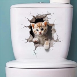 Cartoon Cat Dog Toilet Stickers, Clean Your Piss Funny Decals, Waterproof Wall Art Sign Decor, Removable Toilet Seat Quote Murals for Toilet WC Restroom Door Seat Bathroom Decoration (Cat4)