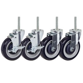 Caster Set of 4 | 4" Polyurethane with 1/2-13x2-3/4 Threaded Stem | 2 Brake and 2 Swivel