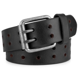 F&L CLASSIC Leather Work Belt, Heavy Duty Double Prong Genuine full grain Leather Belts for Men 1 1/2", Mens Casual Belts for Jeans,3190,size 32,black