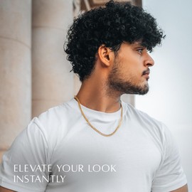 RTZN® Cuban Link Chain for Men – 3.5mm Mens Gold Chain – Premium Diamond-Cut 18K Gold Plated Stainless Steel Cuban Chain for Men – NON-TARNISH & 100% Waterproof Men Jewelry Necklace (26" Inches)