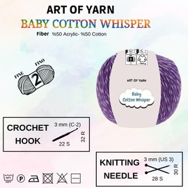 Art of Yarn Babe Cotton Whisper 50% Cotton 50% Acrylic Fine 2 Variegated Yarn Multicolor Summer for Knitting,Crocheting,Amigurumi, Baby Blankets Garments 50g(1.76 Oz),165m(180.44 Yds) 1 Skein 95218