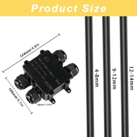Junction Box Waterproof IP68, Junction Box Outdoor Waterproof, 4-Way Connection Box, Cable Connector, Earth Cable Connector, Outdoor Black, Electrical Cable Box for Cables Diameter 4 mm - 14 mm