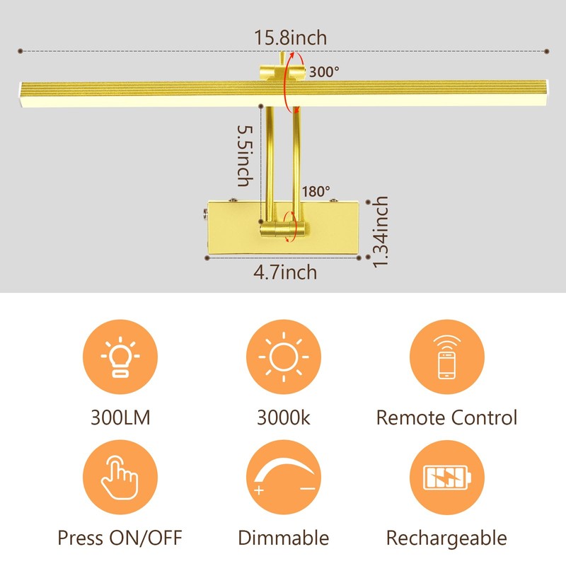 4Pack Rechargeable Picture Light, 5200mAh Brass Battery Operated Picture Lights