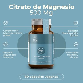 Citrato De Magnesio 500mg | 60 Capsulas | Magnesio De Alta Concentracion | Formula De Rapida Absorcion Para Descanso Y Calma | Sin Gluten | Sin Lactosa | TIBA SALUD
