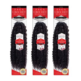 SHAKE-N-GO Saga Human Hair Crochet Braid Standard Type SUPER CURL 12" (1B Off Black, 3-Pack)