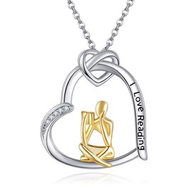 AXOMY Book Lover Necklace S925 Sterling Silver Reading Pendant Necklaces Graduation Jewelry Gifts for Women Student Friends Classmates