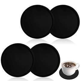 AOZUO 4pcs Silicone Drink Coasters, Non Slip Round Cup Coasters Table Pads Desk Coasters Anti Stain & Heat Resistant Rubber Cushion Mat for Office Desk Kitchen Beverage Bar Coffee Tea(Black)