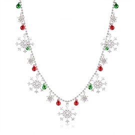 boderier Christmas Snowflake Necklace Long Crystal Rhinestone Snowflake Beaded Charm Snowflake Pendant Necklace Xmas Holiday Festive Jewelry Necklace (Silver)