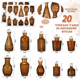 20 Pcs Glass Bud Vase Set Small Vases for Flowers Vintage Flower Vase in Bulk Cute Glass Vases for Centerpieces Rustic Decorative Glass Vase for Wedding Table Home Christmas Decoration (Dark Amber)