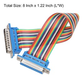 sourcing map IDC Serial Cable Rainbow Wire Flat Ribbon Cable DB25 Male to DB25 Female 8 Inch Length 2.54mm Pitch Breadboard Jumper Wires for Electronic Projects