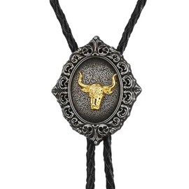 Jeilwiy Bolo Tie for Men Cow Head Bolo Ties Native American Bolo Tie Long Horn Bull Bolo Tie Costume Rodeo Cowboy Leather Necktie
