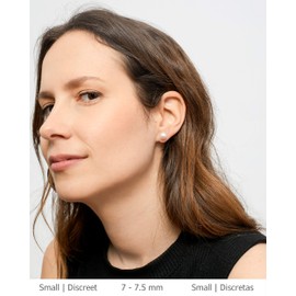 Pearl Earrings Women's Pearl Stud Earrings Freshwater Cultured Pearls White - Half Round Pearl - Secret and You - 925 Sterling Silver - Available in 6, 7, 8, 9 and 10 mm, Sterling Silver, Pearl