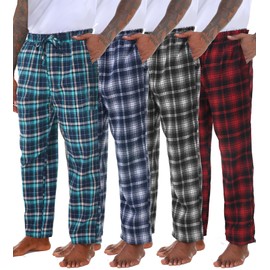 Kinglaman 4 Pack Men' s Flannel Pajama Pants Plaid PJ Bottoms Soft Warm Cotton Microfleece Lounge Sleepwear with Pockets 1Black-Red 1Black-White 1Blue-White 1Blue-Green Medium