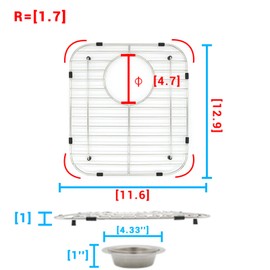 YORZSDI Kitchen Sink Grid 11-3/4" x 12-1/4"- Heavy Duty Kitchen Sink Protector with Built-in Strainer & Rear Drain, Non-Slip Rubber Feet & Scratch Resistant Bottom Guard