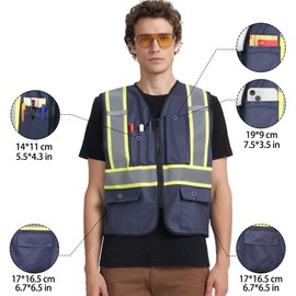 A-KSAFETY Navy Hi Vis Vest with Pockets