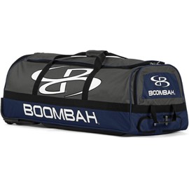 Boombah Brute Rolling Bat Bag - 35" x 15" x 12-1/2" - BBR2C23 Charcoal/Navy - Holds 4 Bats and Room for Gear - Wheeled Bag