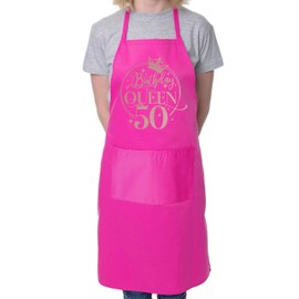 Print4U Birthday Queen 50 Ladies Apron 50th Birthday Gift Cooking Baking Pink