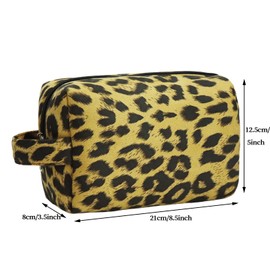 Makeup Bag For Women - Soft and Warm Material Cosmetic Bags Leopard Print Design Ladies Tote Bag,Women's Pencil Case Makeup Organizer with Zipper for women travel essentials (Yellow)