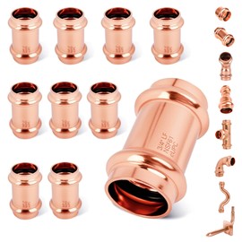 (WDAISY 10 Pack) 3/4" Copper Press Coupling with Stop – ProPress Fitting, 7/8" OD, Heavy-Duty Copper Coupler for Type M/L/K Pipes, Water Supply, HVAC, Compatible with Hydraulic Press Tools