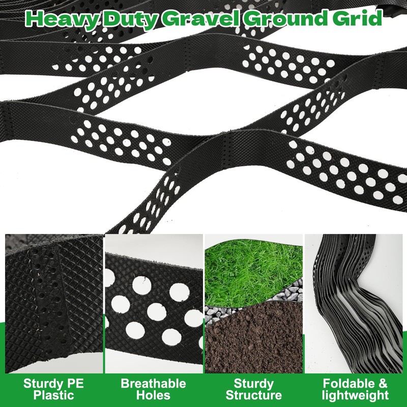 Gravel Ground Grid, 2" Thick Plastic Geo Grid Driveway Stabilizer