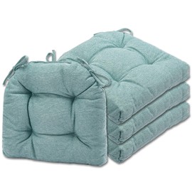 SQUARE MOON D-Shaped 3" Thick Chair Cushions, Chair Pads for Dining Chairs and Kitchen Chairs, Indoor Dining Room Seat Cushions with Ties, Machine Washable, 17" x 16" x 3", 4/Pack, Light Green