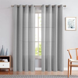 jinchan Curtains Linen Textured Casual Weave Curtain for Living Room 84 Inches Long Grommet Top Light Filtering Window Drapes Panels for Bedroom Heathered Light Grey 2 Panels Curtains
