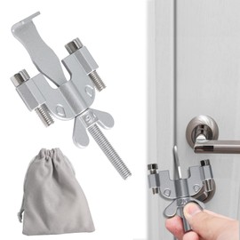 MEGAVOW Adjustable Portable Door Lock, Stainless Steel Security Lock, Simple Armoured Latch, Door Locker, Privacy, Door Lock Without Drill for School, Home, Hotel, Women, Travel, Silver
