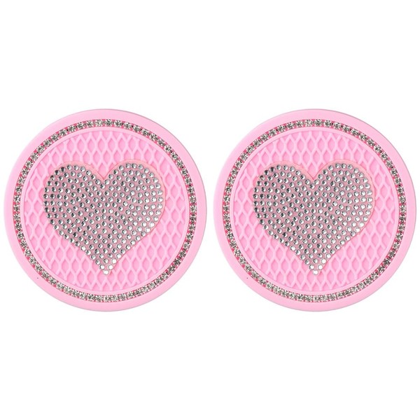 BYOBYO 2Pcs Heart Bling Car Coasters, Universal Car Coasters, Auto