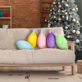 5 Pcs Christmas Light Bulb Pillows Christmas Throw Ornament Pillows 14" Soft Plush Stuffed Xmas Cushions Decorative Cute Fun Holiday Party Decor for Home Sofa Bedroom Living Room (Pastel)