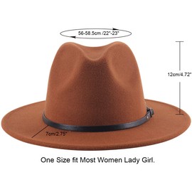 Lanzom Womens Classic Wide Brim Floppy Panama Hat Belt Buckle Wool Fedora Hat (One Size, Coffee)