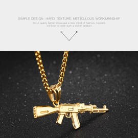 Vanski Mens Hip Hop Stainless Steel AK-47 Gun Tag Pendant Pistol Necklace, 23.6inch Chain