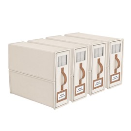 BigPonPon 4 Pack Bed Sheets Organizers And Storage (King Size),Foldable Sheet Organizer With Handle For Linen Closet,Bedding Organizer Storage For Sheets, Duvet Cover (Beige)