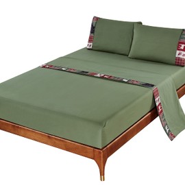 Sheets & Beyond Cabin Printed Super Soft Cotton Touch Microfiber 4 Piece Bedroom Sheet Set (Full Size, Forest)