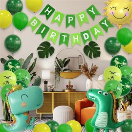 Dinosaur Birthday Party Decorations Set, Happy Birthday Banner, Foil Balloons, Green Latex Balloons